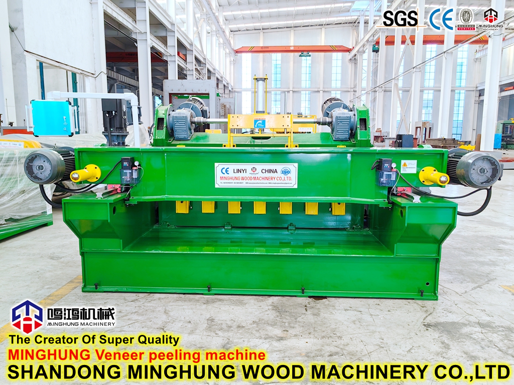 Machines de production de placage à noyau Minghung : Machine de fabrication de découpe de placage de bois rotative sans broche de 4 pieds/8 pieds pour la production de contreplaqué