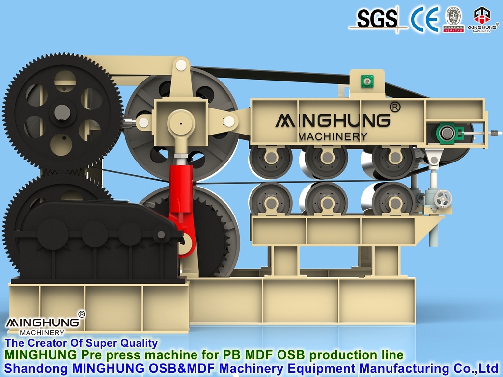 Fournisseur de ligne de production de panneaux de particules MDF HDF Minghung : Machine de pré-presse continue à plusieurs rouleaux pour équipement de production de panneaux de particules