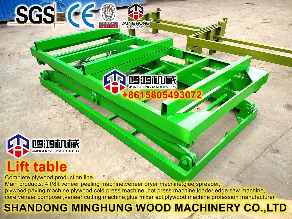 Hydraulic-lift-table-with-roller-puisor-for-plywood-layup