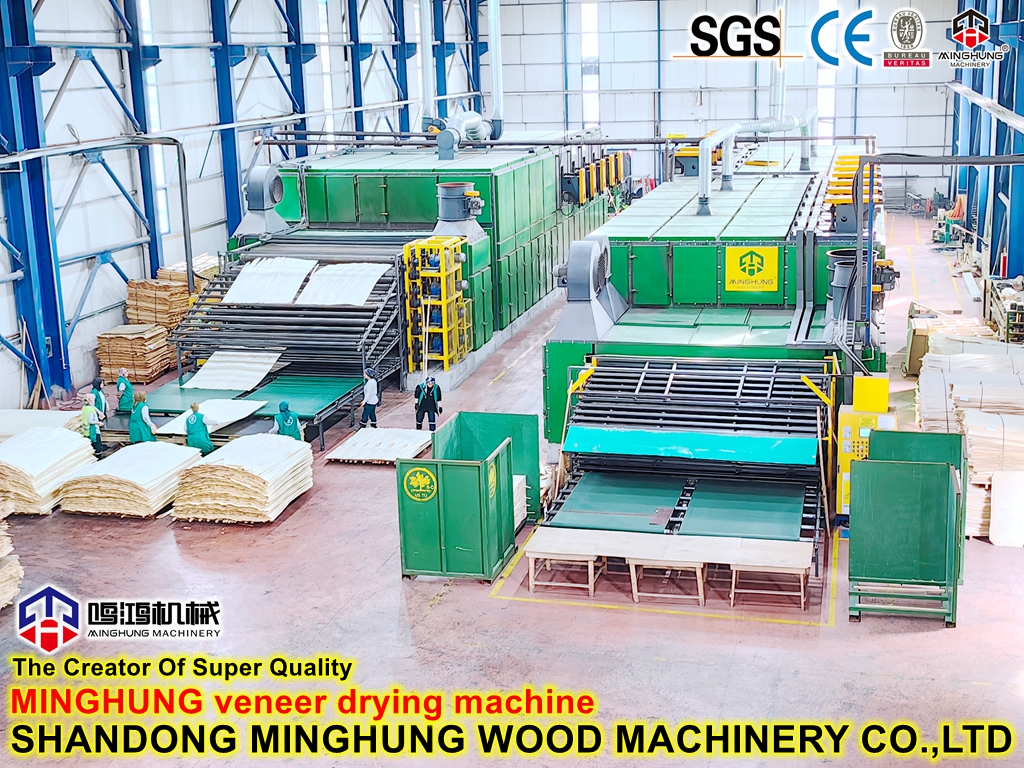 Chine Fabricant de machines de fabrication de contreplaqué Minghung : Machines de séchage de mailles à rouleaux de placage de noyau pour la chaîne de production de fabrication de placage de noyau 